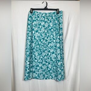 VTG 70s Made in the USA Floral Teal White Floral Midi Swing Skirt Sz 18 Spring